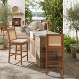 Set of 2 Outdoor Bar Stools with Cushion, Weather-resistant Patio Dining Chairs Indoor Counter Height Stools, Teak