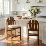 Set of 2 Bar Stools with Soft Cushion, Rubber Wood Counter Stools Dining Chairs, Walnut&Beige