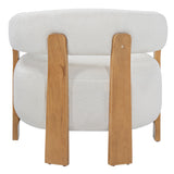 Ergonomic Accent Chair Curved Barrel Chair Single Sofa Chair Upholstered Reading Lounge Armchair, Off-White+Natural