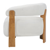 Ergonomic Accent Chair Curved Barrel Chair Single Sofa Chair Upholstered Reading Lounge Armchair, Off-White+Natural