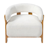 Ergonomic Accent Chair Curved Barrel Chair Single Sofa Chair Upholstered Reading Lounge Armchair, Off-White+Natural