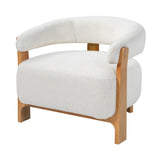 Ergonomic Accent Chair Curved Barrel Chair Single Sofa Chair Upholstered Reading Lounge Armchair, Off-White+Natural