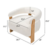 Ergonomic Accent Chair Curved Barrel Chair Single Sofa Chair Upholstered Reading Lounge Armchair, Off-White+Natural