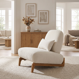 Armless Accent Chair with Lumbar Pillow & Soft Cushion, Upholstered Reading Chair Lounge Chair Slipper Chair Single Sofa Chair, Cream White