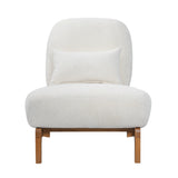 Armless Accent Chair with Lumbar Pillow & Soft Cushion, Upholstered Reading Chair Lounge Chair Slipper Chair Single Sofa Chair, Cream White