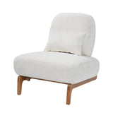 Armless Accent Chair with Lumbar Pillow & Soft Cushion, Upholstered Reading Chair Lounge Chair Slipper Chair Single Sofa Chair, Cream White