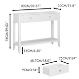 Entryway Console Table Storage Sofa Side Table Display Stand Accent Table with Drawers & Storage Shelf, White