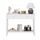 Entryway Console Table Storage Sofa Side Table Display Stand Accent Table with Drawers & Storage Shelf, White