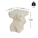 Outdoor Patio MGO Accent Side Table, Abstract Wavy Stone-Look End Table, Sculptural Pedestal Table, Beige