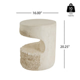 Outdoor Patio Round MGO Accent Side Table, End Table with Open Storage Shelf, Pedestal Table Plant Stand, Beige