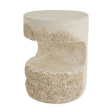 Outdoor Patio Round MGO Accent Side Table, End Table with Open Storage Shelf, Pedestal Table Plant Stand, Beige
