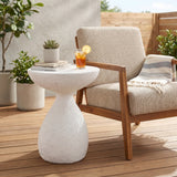 Outdoor Patio Vase-Shaped MGO Accent Side Table, White Hourglass End Table, Decorative Pedestal Table