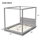 King Size Canopy Bed 4-poster Platform Bed Frame with Headboard, Gray