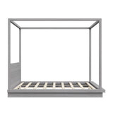 King Size Canopy Bed 4-poster Platform Bed Frame with Headboard, Gray
