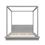 King Size Canopy Bed 4-poster Platform Bed Frame with Headboard, Gray
