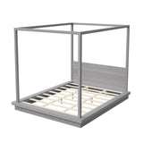 King Size Canopy Bed 4-poster Platform Bed Frame with Headboard, Gray