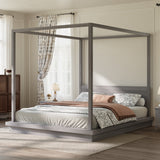 King Size Canopy Bed 4-poster Platform Bed Frame with Headboard, Gray