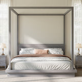 King Size Canopy Bed 4-poster Platform Bed Frame with Headboard, Gray
