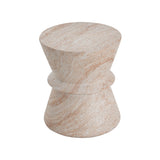 Lightweight Concrete Side Table, Travertine Finish Patio Accent Table, Hourglass End Table Indoor/Outdoor Side Table, Beige