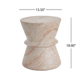 Lightweight Concrete Side Table, Travertine Finish Patio Accent Table, Hourglass End Table Indoor/Outdoor Side Table, Beige