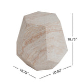 Hexagonal Accent Side Table, Travertine MGO Patio End Table, Lightweight Concrete Side Table, Indoor/Outdoor Use, Beige