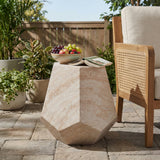 Hexagonal Accent Side Table, Travertine MGO Patio End Table, Lightweight Concrete Side Table, Indoor/Outdoor Use, Beige