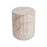 Cylinder Accent Table Side Table, MGO Patio End Table, Lightweight Concrete Round Side Table, Indoor/Outdoor Use, Beige