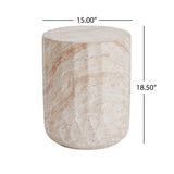 Cylinder Accent Table Side Table, MGO Patio End Table, Lightweight Concrete Round Side Table, Indoor/Outdoor Use, Beige
