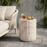 Cylinder Accent Table Side Table, MGO Patio End Table, Lightweight Concrete Round Side Table, Indoor/Outdoor Use, Beige