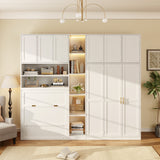 Twin Size Murphy Cabinet Bed with Wardrobe, Shelves & 5-Tier LED Display Shelves, Fold-Down Wall Bed