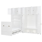 Twin Size Murphy Cabinet Bed with Wardrobe, Shelves & 5-Tier LED Display Shelves, Fold-Down Wall Bed