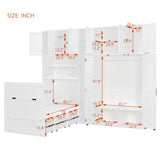 Twin Size Murphy Cabinet Bed with Wardrobe, Shelves & 5-Tier LED Display Shelves, Fold-Down Wall Bed