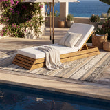 Outdoor Chaise Lounge, Acacia Wood Adjustable Recliner Chair, 3-Position Patio Lounger with 2-Fold Water-Resistant Cushion