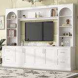 Arched Entertainment Center Wall Unit, Farmhouse TV Stand for TVs Up to 65", All-in-One Media Console with Drawers