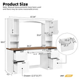 Farmhouse Computer Desk with Hutch, Home Office Workstation with Charging Ports, Keyboard Tray & Drawer, Writing Desk
