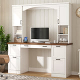 Farmhouse Computer Desk with Hutch, Home Office Workstation with Charging Ports, Keyboard Tray & Drawer, Writing Desk