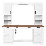 Farmhouse Computer Desk with Hutch, Home Office Workstation with Charging Ports, Keyboard Tray & Drawer, Writing Desk