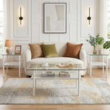 Glass Coffee Table for Living Room, Tempered Glass Top Center Table with Shelf & Metal Legs, Modern Coffee Table+2 End Tables