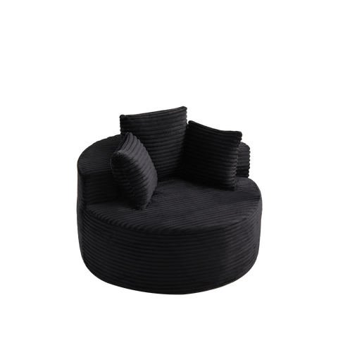 43.3" Round Single Sofa, Corduroy Bean Bag Sofa Lounge Chair with 3 Pillows for Living Room, Bedroom, Reading Rooms
