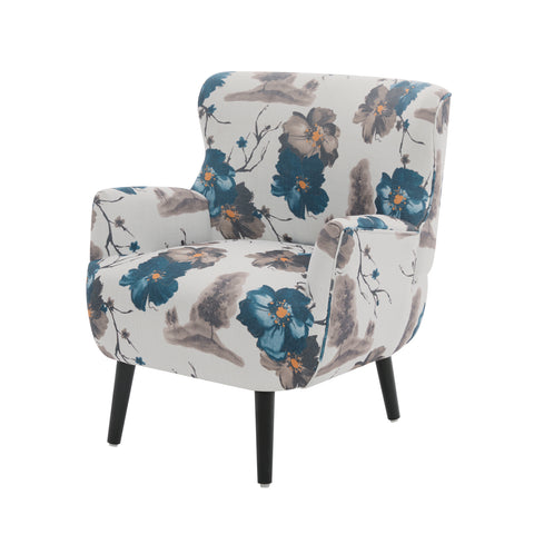Upholstered Accent Chair, Chenille Club Chair, Comfy Armchair with Rubberwood Legs for Bedroom, Reading Nook & Office