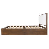 King Size Platform Bed Frame with Soft Upholstered Headboard, Beige & Walnut Brown