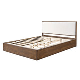 King Size Platform Bed Frame with Soft Upholstered Headboard, Beige & Walnut Brown