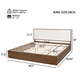 King Size Platform Bed Frame with Soft Upholstered Headboard, Beige & Walnut Brown
