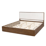 King Size Platform Bed Frame with Soft Upholstered Headboard, Beige & Walnut Brown