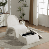 Modern Chenille Armless Accent Chair with Storage Ottoman, Upholstered Reading Chair Sofa Chair