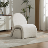 Modern Chenille Armless Accent Chair with Storage Ottoman, Upholstered Reading Chair Sofa Chair