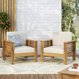 2pcs Outdoor Accent Chairs Acacia Wood Patio Armchairs with Water-Resistant Cushions, Shutter-Style Slat Club Chairs, Teak+Beige