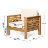2pcs Outdoor Accent Chairs Acacia Wood Patio Armchairs with Water-Resistant Cushions, Shutter-Style Slat Club Chairs, Teak+Beige
