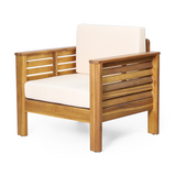 2pcs Outdoor Accent Chairs Acacia Wood Patio Armchairs with Water-Resistant Cushions, Shutter-Style Slat Club Chairs, Teak+Beige