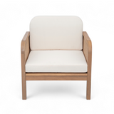 Acacia Wood Outdoor Club Chair, Wicker Patio Armchair with Thick Cushions, Lounge Chair, Light Teak & Beige